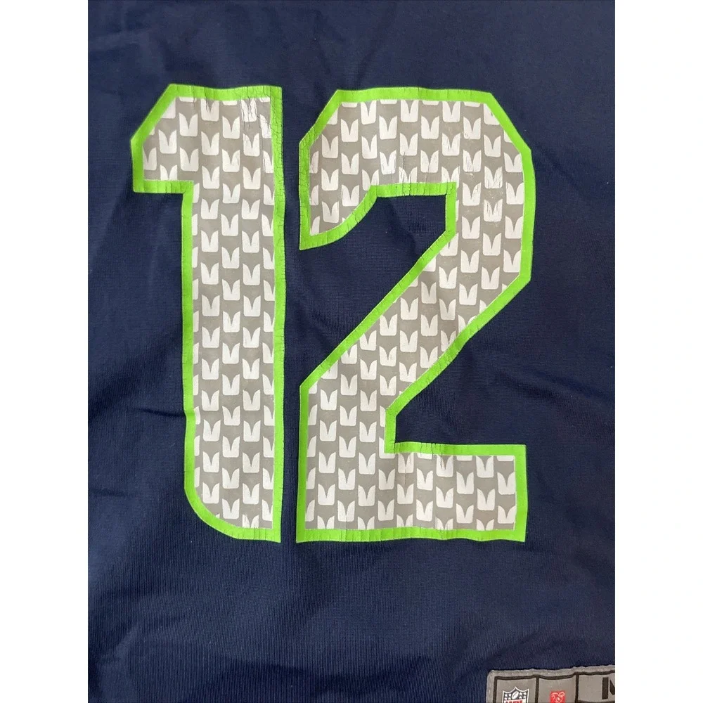 Nike Seattle Seahawks 12 Fan Football Jersey Shirt Kids Size 5-6 Blue V-Neck